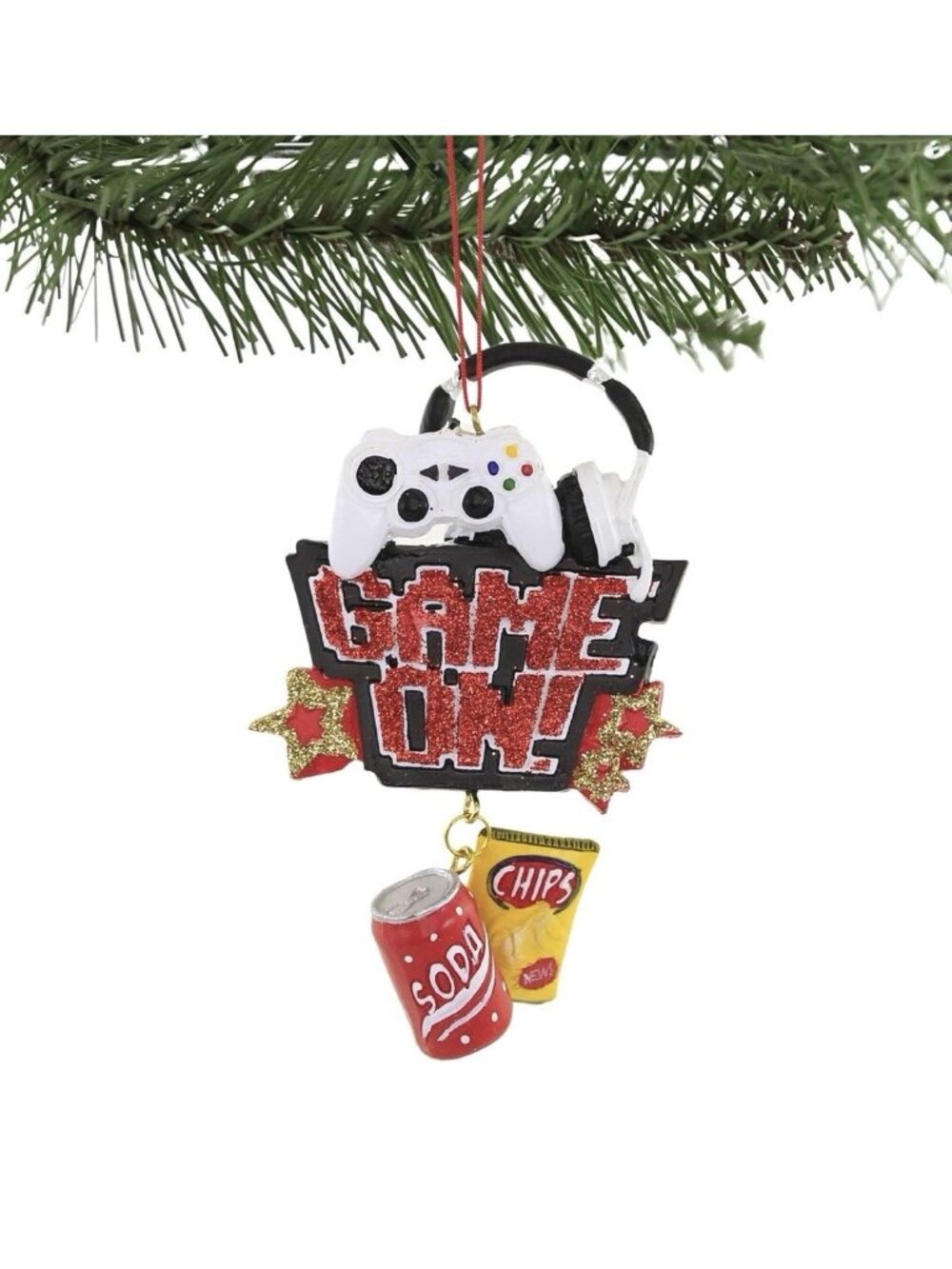 GAME ON Christmas Ornament Gamer Headphones X Controller Box Soda Chips Holidays